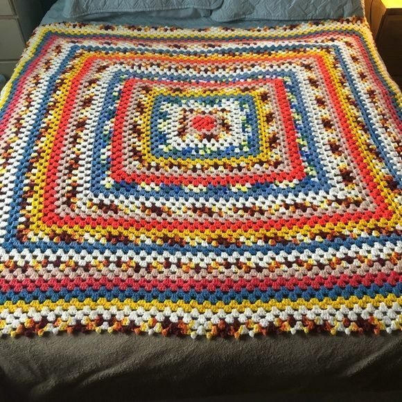Vintage Boho handmade crocheted granny square Afghan 50” x 54” Double bed size - Picture 3 of 4
